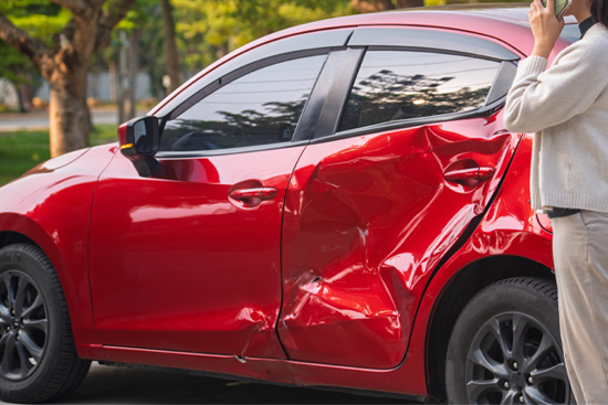Car accident.Young Asian woman after car accident.
